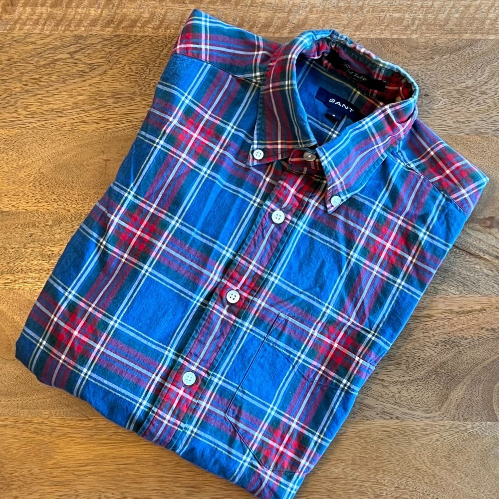 Gant - LS Plaid Button Up - Faded Indigo - Regular Fit